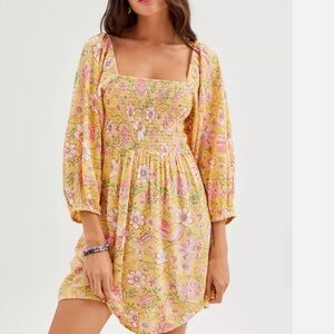 billabong yellow floral smocked dress